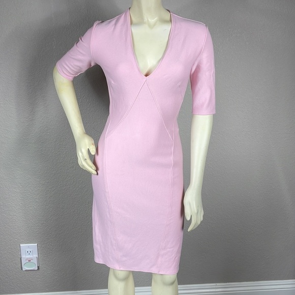 Helmut Lang Pink Bodycon Dress Back Shoulder Cut Outs Stretch Knit Sz S - Picture 2 of 13